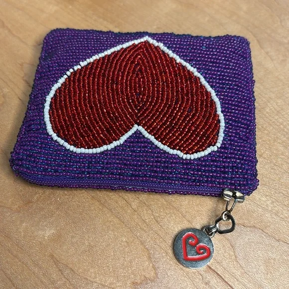 vintage Elissa Bloom beaded purple and red heart wallet coin purse Y2K - Picture 5 of 6